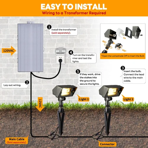 Miniatura 8 de Gardenreet Luz de Inundación de Bajo Voltaje para Exteriores - Luz LED de Lavado de Pared de Latón Sólido 12V, Paisajística de Cableado Fijo