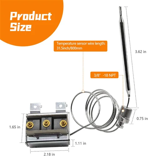Miniatura 6 de Interruptor de freidora de límite alto 1177 LCCM200300000 para termostato de freidora 3/8 pulgadas Mpt Stuff Box High Limit 450°F, reemplazo