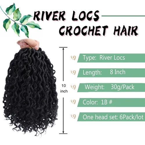 Miniatura 2 de Goddess Locs - Cabello de ganchillo de 8 pulgadas, 6 paquetes de rastas sintéticas de cabello de ganchillo para mujeres negras, cabello suave 1b
