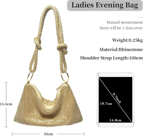 Miniatura 3 de CORIOS Bolso de noche con diamantes de imitación para mujer, bolso de mano de cristal brillante con lentejuelas brillantes, bolso de boda brillante