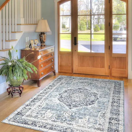 Miniatura 19 de Alfombra de área de 5 x 7, alfombra bohemia vintage, ultra suave, de pelo bajo, lavable, antideslizante, resistente a las manchas, alfombra impresa