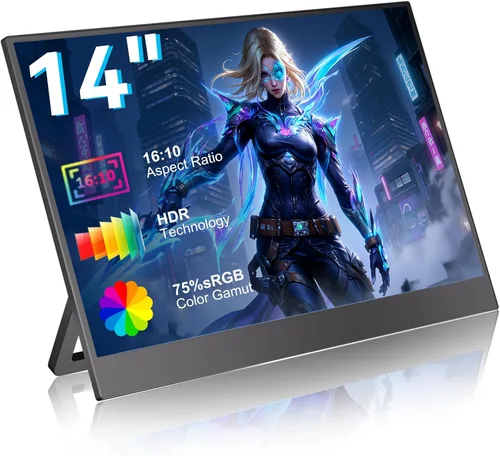 Monitor portátil, monitor portátil de 14 pulgadas, 1200P, HDMI, USB-C, IPS, monitor externo pequeño, altavoces duales integrados para juegos para