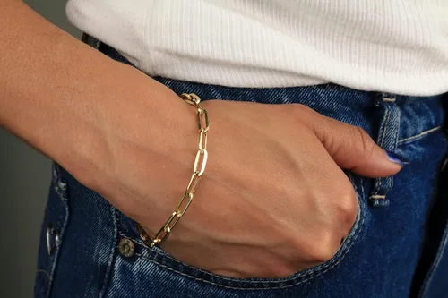 Miniatura 2 de Nuragold Pulsera de cadena de eslabones de cable Rolo alargada de oro amarillo de 10 quilates de 0.236 in, joyería para mujer, cierre de langosta