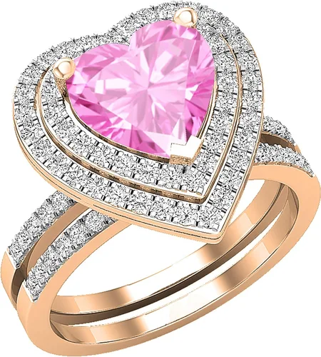 Miniatura 18 de Dazzlingrock Collection Juego de anillos de compromiso de doble halo con diamantes naturales redondos y piedras preciosas creadas en laboratorio