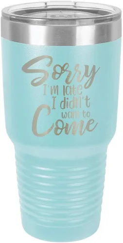 Miniatura 16 de Sorry I'M LATE I DIDN'T WANT TO COME Vaso negro de 30 onzas con popote y tapa superior deslizante Taza de viaje de acero inoxidable Comparar
