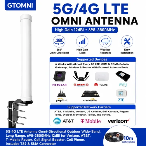 Miniatura 5 de Antena 5G 4G LTE omnidireccional de banda ancha para exteriores, largo alcance, 698-3800MHz 12dBi para Verizon, AT&T, enrutador T-Mobile