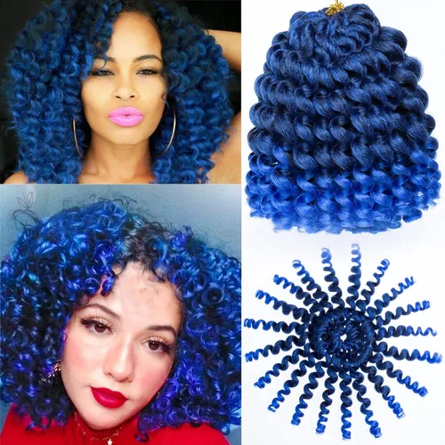 Leeven Pelo corto de 8 pulgadas de Jamaica Bounce Wand Curl Crochet Hair Senegalese Twist sintético trenzado de pelo Ombre azul Jumpy Wand Curly