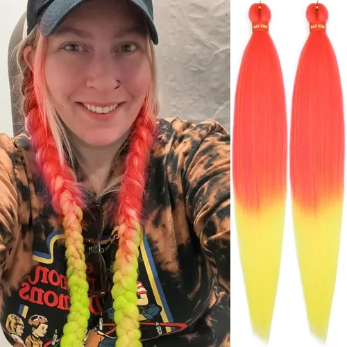 Miniatura 37 de Cabello trenzado preestirado ombré, extensiones de cabello trenzado sedoso, sin picazón, trenzas de cabello trenzado de ganchillo con textura Yaki