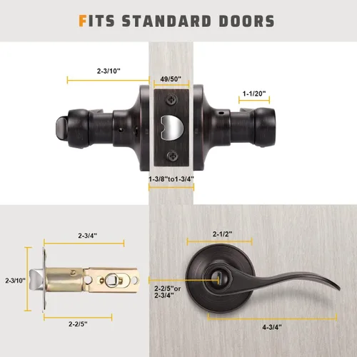 Miniatura 5 de Knobwell - Paquete de 10 manijas de puerta de bronce aceitado, perillas de puerta de privacidad para cama y baño, manija de puerta de estilo onda