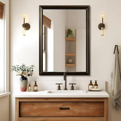 Miniatura 23 de NicBex Espejo de tocador de baño de 40 x 30 pulgadas, marco de aleación de aluminio, espejo montado en la pared para dormitorio, vestidor, sala