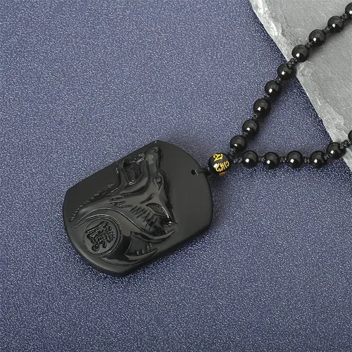 Miniatura 3 de Collar de obsidiana negra con dije de protección de amuleto de la suerte con cadena de cuentas extendida, piedra de cristal curativo, collares