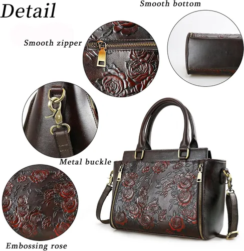 Miniatura 6 de Bolso y bolsos de mano para mujer, de cuero, con asa de mano, tamaño mediano, color rosa