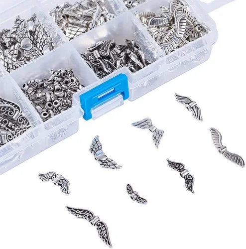 Miniatura 2 de Pandahall - 240 colgantes de aleación de alas de plata antigua, dijes de estilo tibetano, cuentas sueltas espaciadores para hacer joyas de ángeles