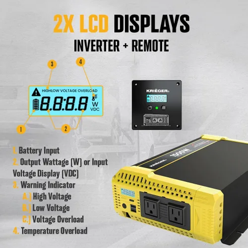 Miniatura 5 de Krieger - Inversor sinusoidal puro de 1500 vatios y 12 V, salidas de CA dobles y USB, kit de instalación incluido, alimentación portátil automotriz