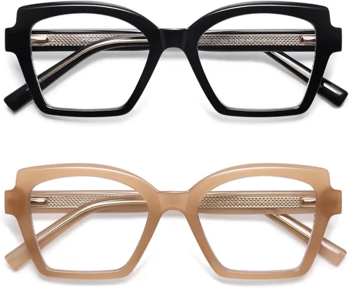 Miniatura 7 de AMOMOMA Paquete de 2 lentes de lectura modernos con diseño de ojo de gato para mujeres y hombres, elegantes lentes cuadrados con bloqueo de luz azul