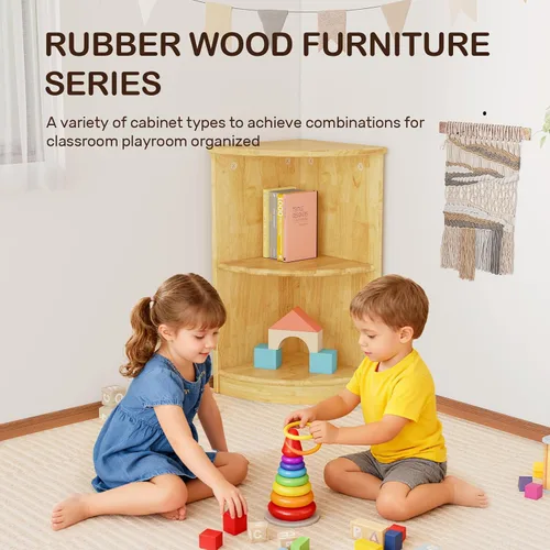Miniatura 8 de WINGYZ Rubber Wood Corner Cabinet, 2-Tier Montessori Shelf, 2 Shelf Bookcase Toy Storage Organizer, Montessori Bookshelf for Kids Rooms, Classroom