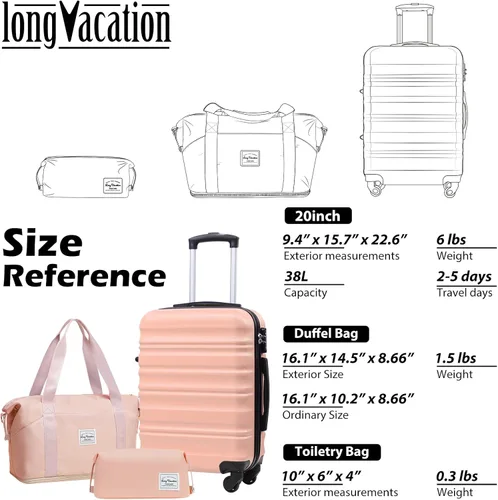 Miniatura 7 de LONG VACATION Juego de equipaje de 4 piezas de ABS hardshell TSA Lock Spinner Ruedas equipaje de mano en maleta, Rosado, Abs Hardshell Tsa Lock