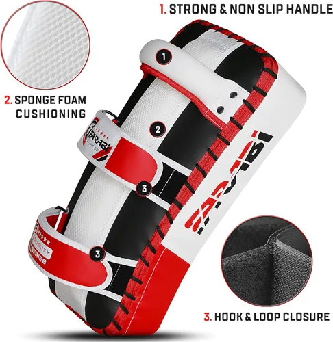 Miniatura 4 de Farabi Thai Pad Kick Pad - Almohadilla curvada para entrenamiento y artes marciales, 1 unidad individual Rojo