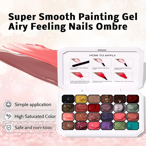 Miniatura 3 de Juego de 24 esmaltes de uñas en gel con esponja, esmalte de uñas en gel para dibujar líneas, flores, ombre, rubor y aura brillante para uñas de gel