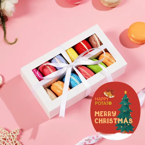 Miniatura 5 de HAPPY POTATO Paquete de 15 cajas de macarrones para 12, 7.2 x 4 x 1.9 pulgadas, caja de embalaje de macarrones con cinta, cajas de macarrones Blanco
