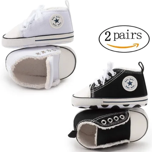Miniatura 2 de KIDSUN - Zapatos deportivos unisex de caña alta para bebés, mezclilla de lona, suela antideslizante, suaves, para los primeros pasos