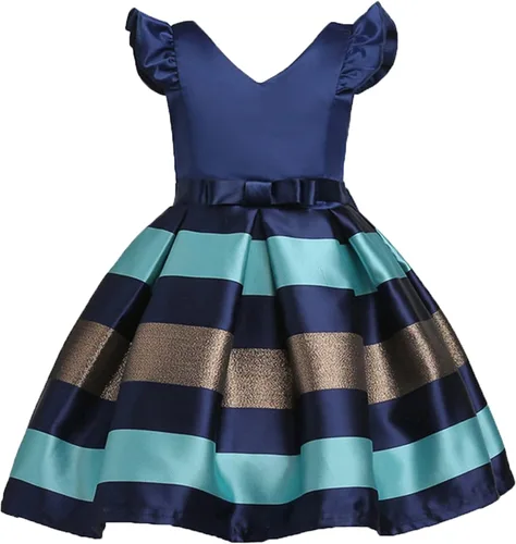 Miniatura 4 de NSSMWTTC 2-10T - Vestidos de rayas para niñas pequeñas, vestido de fiesta de boda de Navidad