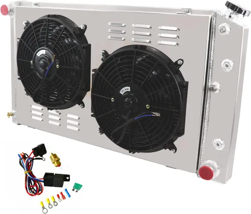 ECMRAD Juego de Radiador de 3 Filas y Ventiladores de Cubierta para Chevy Pontiac GTO Chevelle El Camino 1968 69 70 1971 1972 Todo de Aluminio
