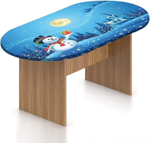 Miniatura 13 de XISUNYA Mantel ovalado ajustable de poliéster elástico para Navidad, mantel ajustable con estampado de villancicos nevados, se adapta a mesas