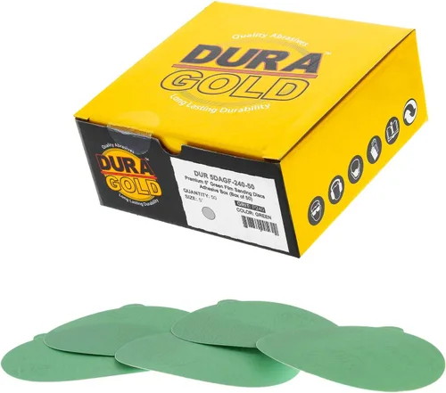 Miniatura 18 de Dura-Gold Discos de lija PSA de película verde de 5 pulgadas, grano 180 (caja de 50), discos de papel de lija autoadhesivos con parte trasera