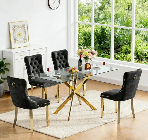 Miniatura 46 de Juego de 4 mesas de comedor de cristal para 4, juego de 4 mesas y sillas de cocina modernas, juego de mesa de comedor de cocina de 5 piezas con mesa