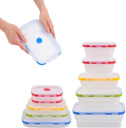 Miniatura 9 de ECOBERI Recipientes plegables para almacenamiento de alimentos, juego pequeño de silicona de 4 piezas de 12 onzas, almacenamiento de alimentos sin