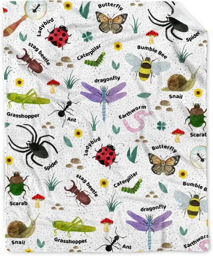Miniatura 8 de Manta de Insectos Manta de Bichos para Niños y Niñas Manta de Mariposas Suave y Acogedora para Sofá, Sofá Cama, Dormitorio Decoración de Bugs