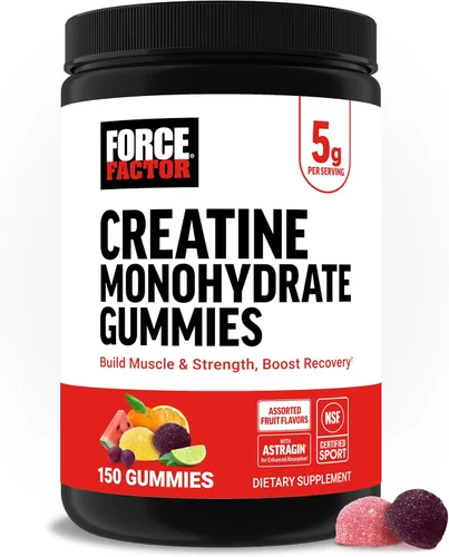 Force Factor Gomitas de monohidrato de creatina, certificadas por la NSF, dosis de 0.18 oz para hombres y mujeres para apoyar los músculos, la