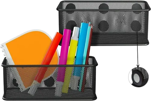 Miniatura 7 de TAPBULL Cestas de almacenamiento magnéticas de malla – Juego de 1 (negro) con función antideslizante e imanes fuertes – Organizador magnético