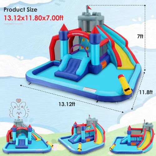 Miniatura 7 de AKEYDIY Bounce House - Tobogán acuático para niños grandes de 8 a 12 y 3 a 10, combo de parque acuático inflable con toboganes dobles, área