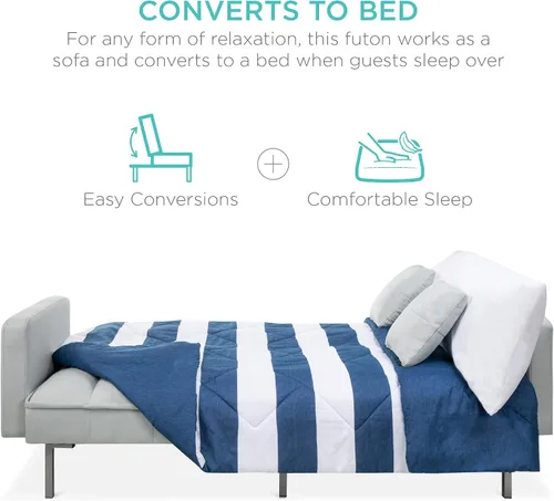 Miniatura 6 de Best Choice Products Sofá futón convertible de tela de lino con respaldo dividido para sala de estar, apartamento, habitación adicional, invitados