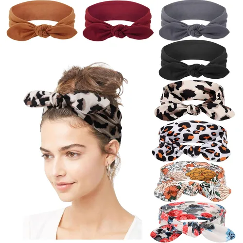 DRESHOW 8 unidades de diademas ajustables con nudos antideslizantes elásticas, bandas de pelo de yoga para mujeres y niñas en colores sólidos