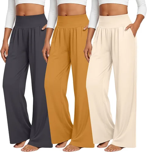Miniatura 190 de Neer - Conjunto de 3 pantalones de yoga de pierna ancha para mujer - Pantalones deportivos cómodos, holgados, de cintura alta y casuales