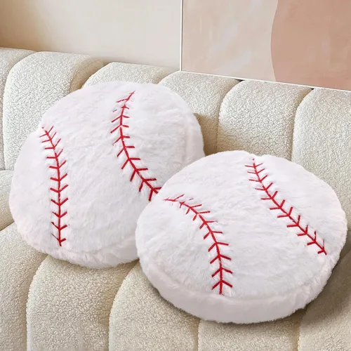 Miniatura 7 de Almohada de béisbol, suave y esponjosa, almohada redonda de felpa de béisbol, almohada deportiva, almohada decorativa en forma de béisbol para sofá