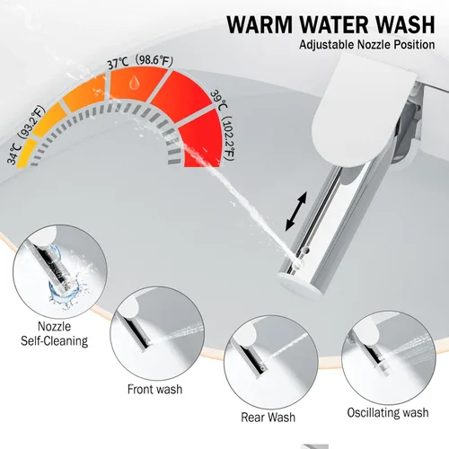 Miniatura 3 de Clirass Asiento de inodoro eléctrico inteligente con bidé, agua caliente y presión ajustable, asiento de inodoro alargado con calefacción y secado