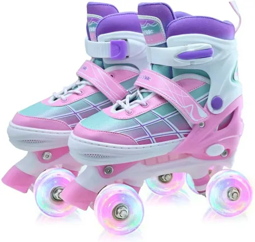 Patines de ruedas para niños, patines ajustables para jóvenes y adolescentes de 5 a 8 años, 8 a 12 y 12 a 14 años, con ruedas iluminadas, patines