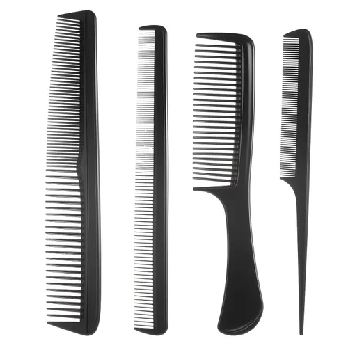 Juego de peines negros de plástico profesional para mujeres y hombres, peine de cola de rata, peines de dientes anchos, peines de dientes finos para