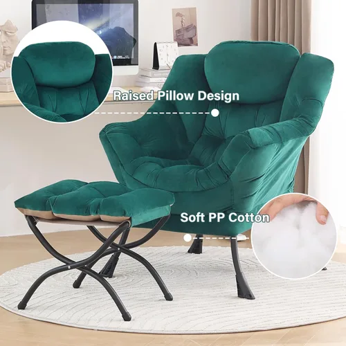 Miniatura 4 de Tiita - Silla perezosa con otomana, moderna y grande, sillón de descanso de acento de ocio, cómoda silla de sofá de lectura con reposapiés para Verde