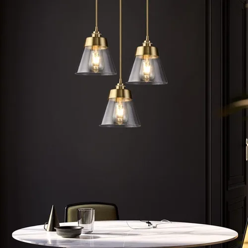 Miniatura 3 de Lámpara colgante con pantalla de vidrio, lámpara colgante de latón con acabado dorado, lámpara colgante de techo ajustable para mesita de noche