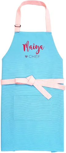 Miniatura 15 de Delantal para niños - Delantal de cocina personalizado bordado con nombre, ajustable, de algodón, con bolsillos, para cocinar rosado (01 Pink)