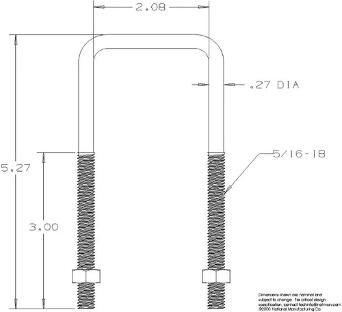 Miniatura 2 de National Hardware N222-364 Pernos cuadrados U 5/16 in x 2 in x 5 in en acero galvanizado con tuercas para asegurar objetos de madera y metal