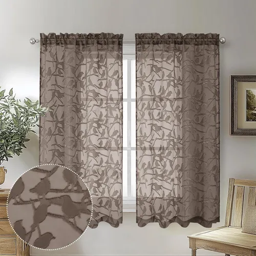 Miniatura 65 de OVZME Anji - 2 paneles de cortinas traslúcidas de gasa marrón de 72 pulgadas de largo para dormitorio, doble bolsillo para barra, tela ligera