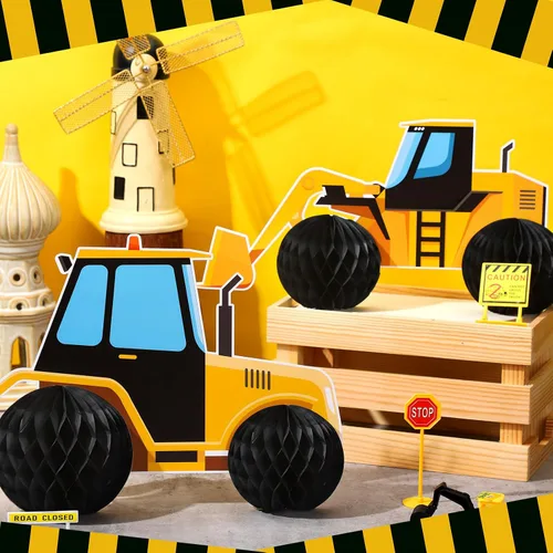 Miniatura 4 de Shappy 6 piezas de suministros de construcción para fiestas de cumpleaños, centros de mesa de construcción de panal de abeja, decoración