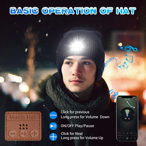 Miniatura 47 de Gorro Bluetooth con auriculares ligeros e inalámbricos, micrófono integrado y altavoces estéreo mejorados con música