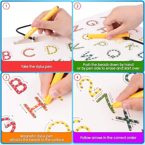 Miniatura 4 de Tablero magnético de trazado del alfabeto, letras y números de doble cara, tablero de seguimiento magnético, imanes ABC aprenden a escribir